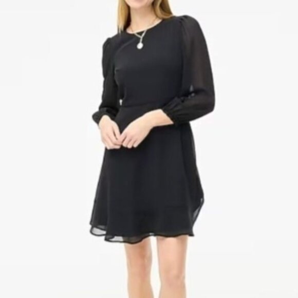 NWT J.Crew Factory Sz 0 Mini Dress Black Flounce Hem Fit & Flare Flowy Pockets - Picture 1 of 11